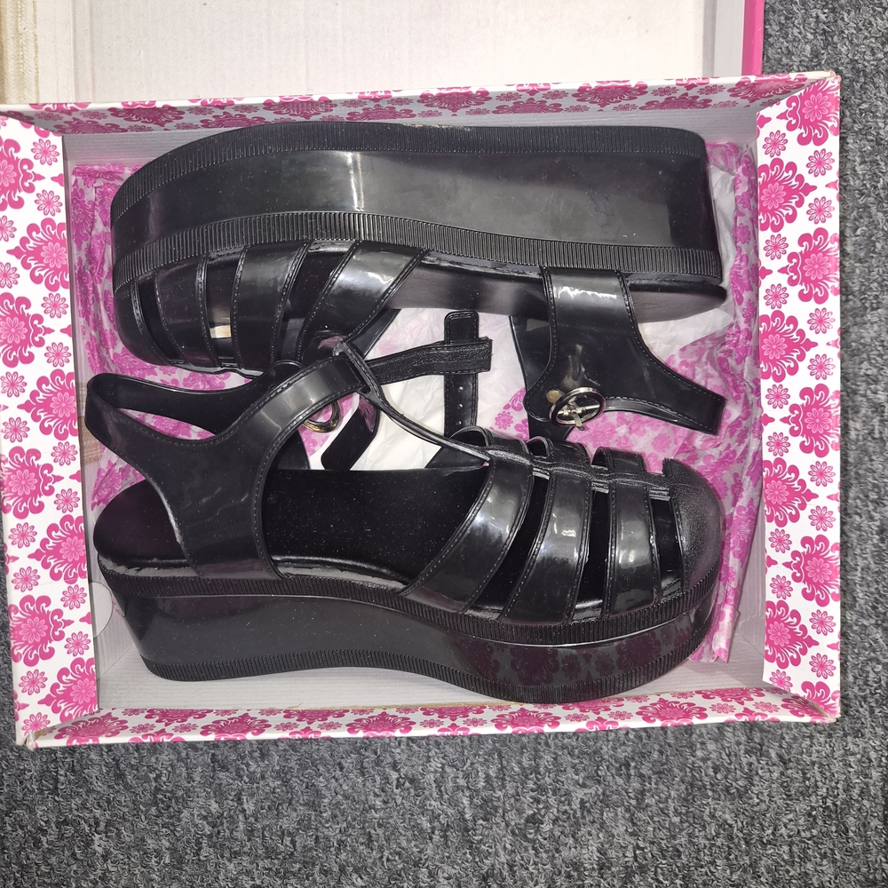 Jellypop Black Platform Jelly Sandals Ankle Strap Size 6